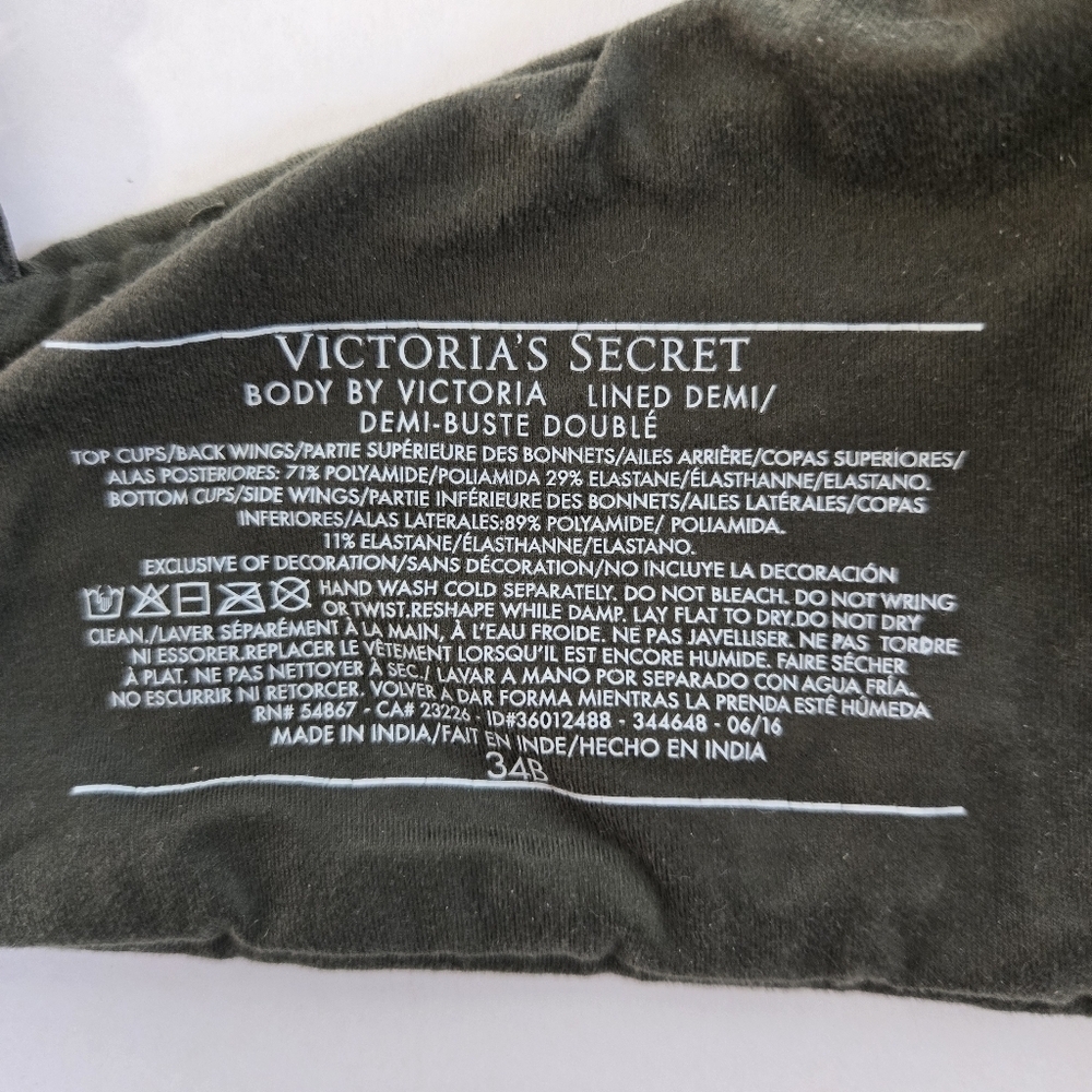 Victoria secret body by Victoria lined demi bust olive green with lace sz 34B - Picture 6 of 8